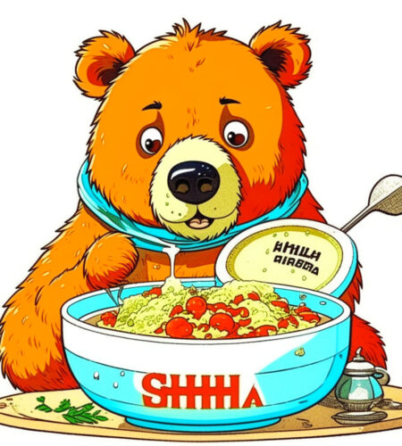 Orso che mangia un borscht